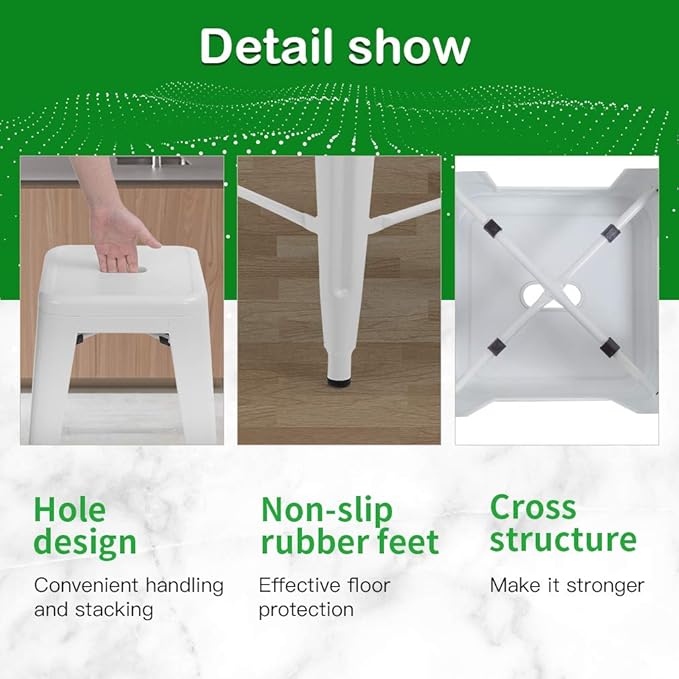 FDW Metal Bar Stools Set of 4 Counter Height Bar Stools 24 Inches Industrial Bar Chairs Patio Stool Stackable Backless Stool Indoor Outdoor Metal Kitchen Stools Bar Chairs (White, 24")