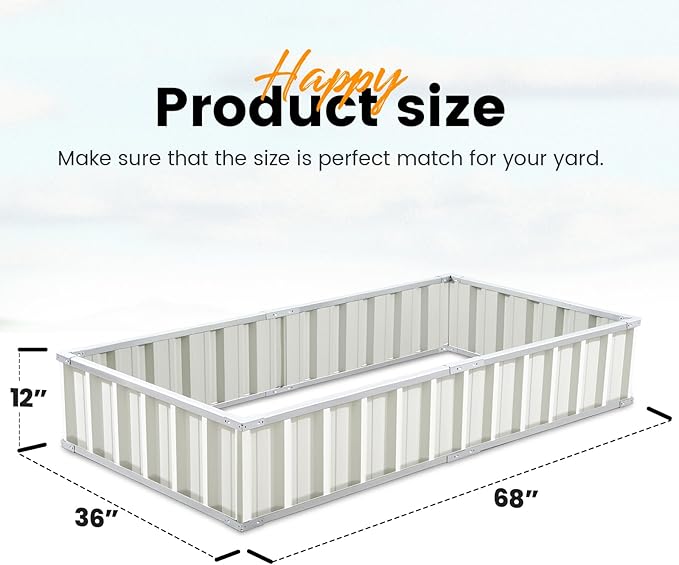 KING BIRD Raised Garden Bed 68" x 36" x 12" (2 Packs) Galvanized Steel Metal Outdoor Planter Kit Box for Vegetables, Flowers, Fruits, and Herbs, Ivory