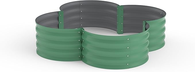 GarveeLife 2-Pack Galvanized Raised Garden Bed – Rust-Resistant Petal-Shaped Outdoor Planter Box with Open Base for Herbs, Veggies & Flowers, Ground-Connected Design for Deep Root Growth,Green