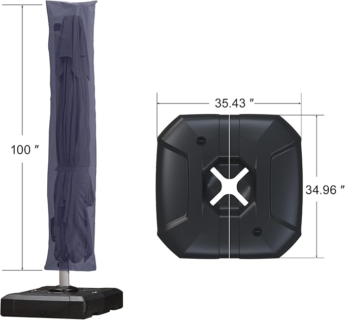 PURPLE LEAF 9'×11.5' Cantilever Patio Umbrella with Base Rectangle Offset Outdoor Umbrella Cover with Zipper for Garden Deck Pool Navy Blue