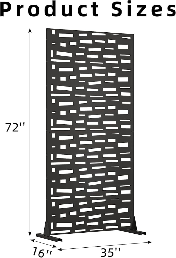 Casaphoria 72" H x 35" W Metal Outdoor Privacy Screen, Freestanding Decorative Divider for Patio, Deck, Balcony, and Garden with Stable Base, Black-Gerald