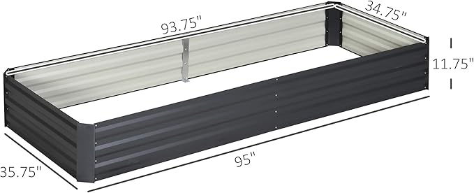 Outsunny Galvanized Raised Garden Bed, 8' x 3' x 1' Metal Planter Box, for Growing Vegetables, Flowers, Herbs, Succulents, Gray