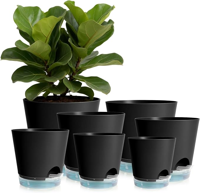 GARDIFE 2026 Upgraded Self Watering Plant Pots with Drainage Hole, 8/7/6.5/6/5.5/5/4 Inch Flower Planting Containers for House Plants, African Violet, Flowers, Cactus (Black, 8+7+6.5+6+5.5+5+4 inch)