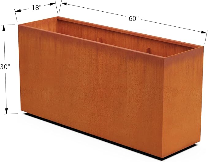 Plantercraft Corten Steel Planters | 60x18x30 Large Rectangular Planter for Outdoor Plants | Extra Large Outdoor Planter Box for Modern Landscape & Privacy Screen
