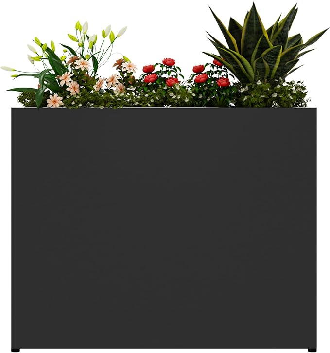 38" L x 10" W x 30" H Black Planter Box - Thickened Galvanized Steel with Weather-Resistant Coating, Heavy-Duty Raised Garden Bed for Outdoor Plants, Easy Assembly & Adjustable Feet
