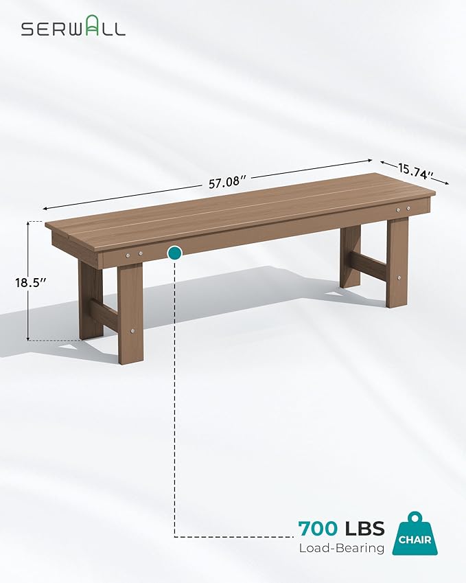 SERWALL Outdoor Dining Set for 6, HDPE Furniture with Umbrella Hole & Bench & Chairs, All Weather, Brown