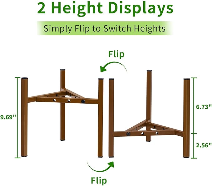 Airpark Plant Stand Indoor Adjustable, Metal Modern Plant Stand, Heavy Duty Stable Plant Pot Flower Holder Indoor Outdoor Corner, Fit 8 9 10 11 12 inch Pots, Dark Brown (Pot & Plant Not Included)