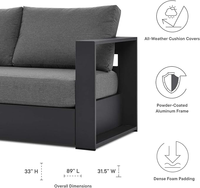 Modway Tahoe Aluminum Outdoor Patio Sofa in Gray Charcoal