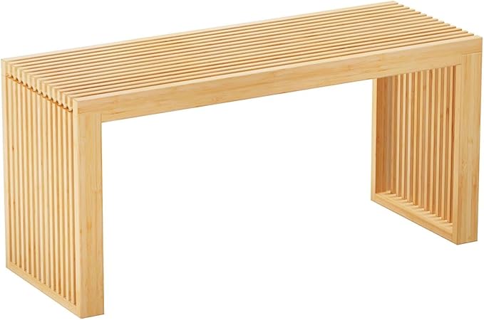 Bamboo Dining Bench, 35 inch Farmhouse Decor Indoor Kitchen Table Bench, Entryway Shoe Rack Bench Solid Bamboo Benches for Living Room, Hallway, Bedroom, Bathroom (Nature, Long-Outdoor)