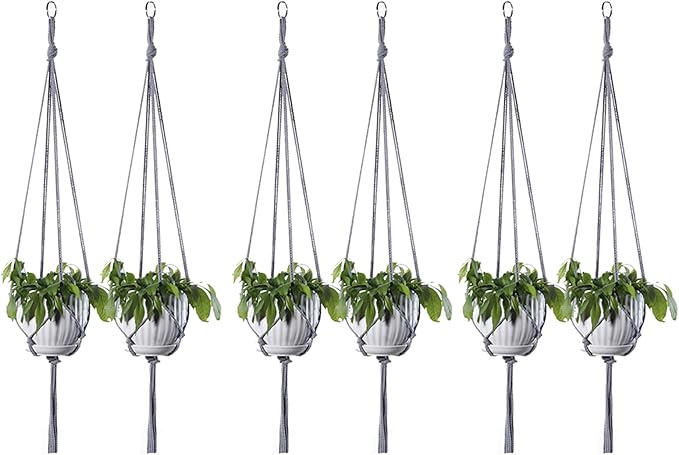 ELANE 6PCS Macrame Plant Hanger Indoor Hanging Planter Basket Decorative Tassels Flower Pot Holder for Indoor Outdoor Home Decor(6Pcs Grey)