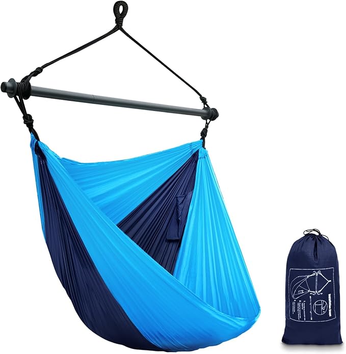 Hammock Chair, Portable Outdoor Hanging Rope Swing, Max 500 Lbs, Collapsible and Lightweight Nylon Parachute Hammocks Chair for Indoor, Backpacking, Travel, Backyard, Patio, Hiking (Navy,Blue)