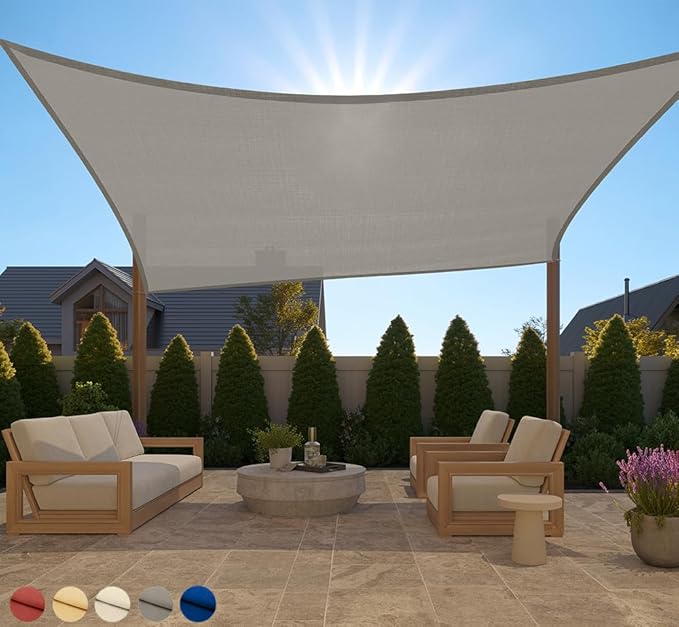 GORILLA GRIP Heavy Duty Sun Shade, UV Protection Fade Tear and Rust Resistant Rectangle Sunshade Canopy, Curved Edges Blocks Sunlight, Breathable Sail, Outdoor Patio, Lawn Garden, 8x12 FT Gray