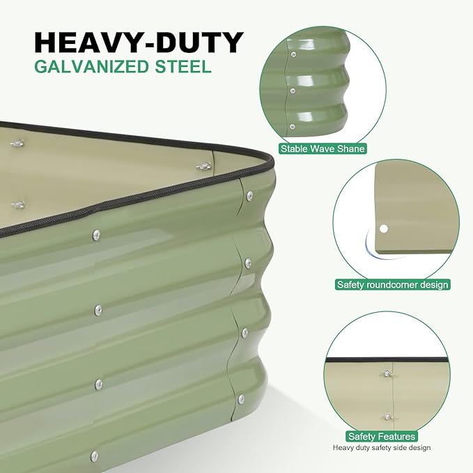 1MORE Raised Garden Bed -8X2X1 Galvanized Planter Box for Outdoor Gardening,5 in 1 Modular Raised Bed Kit with Protective Tape, Gloves for Herb,Ideal for Vegetables and Plants.Green-2pack
