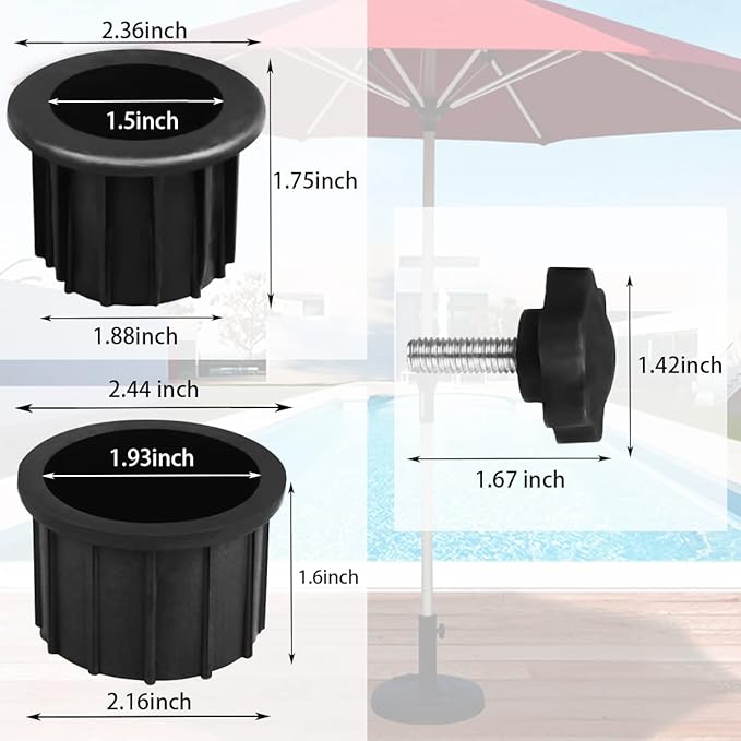 Patio Umbrella Parasol Base Stand Hole Ring Plug Cover Cap Insert with Adjust Knobs Suit for Dia 2 Inch Umbrella Pole Adapter