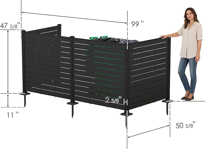 Kozyard 50" W x 48" H Outdoor Privacy Screens Aluminum Post, Air Conditioner Fence Panels, Pool Equipment Enclosure, Trash Can Screens Fence Kit for Outside Backyard Patio(Black/4Panels)