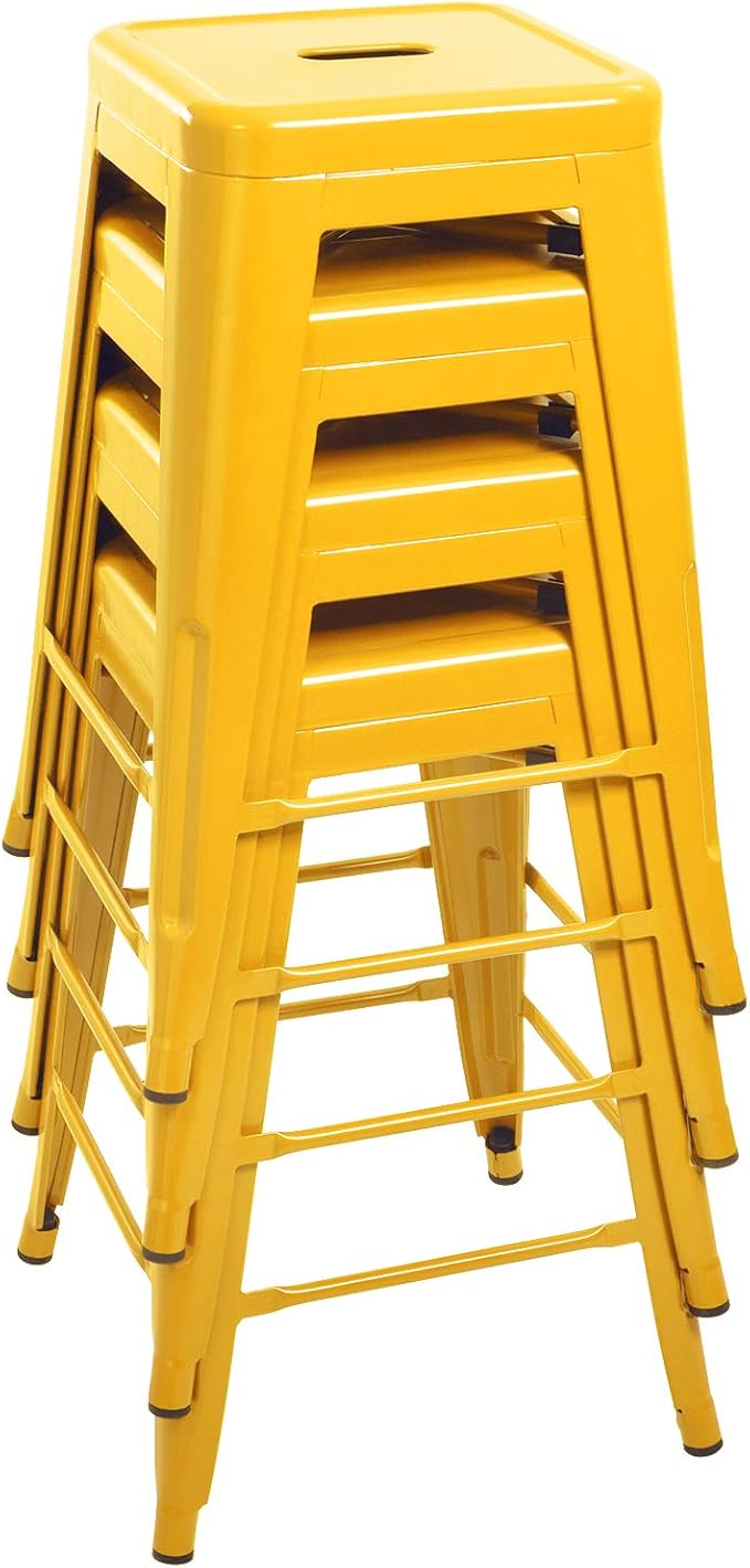 Devoko Metal Bar Stools 24" Indoor Outdoor Stackable Barstools Modern Style Industrial Vintage Counter Bar Stools Set of 4 (24 inch, Yellow)