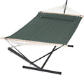 SUNCREAT Hammocks Extra Large Double Hammock with 12 ft Stand, 475lbs Capacity, Outdoor Portable Hammock with Hardwood Spreader Bar, Extra Large Pillow, Gray Green