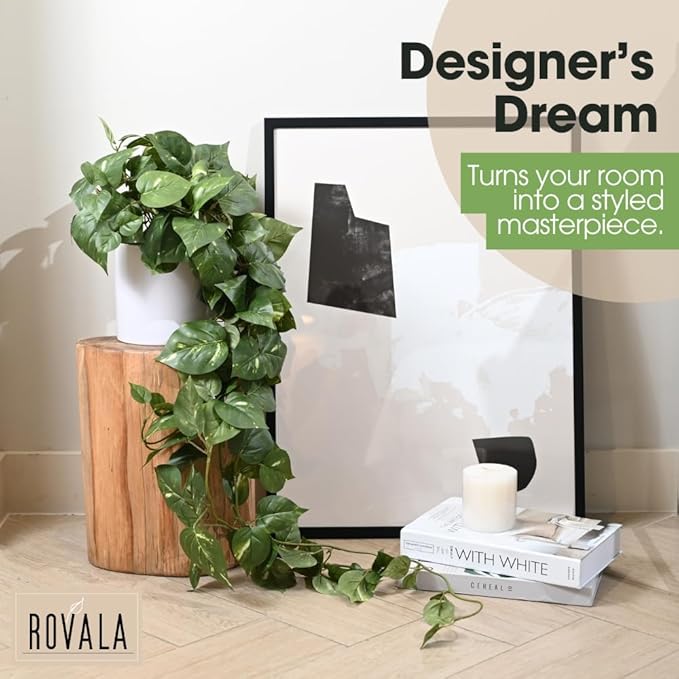 MY ROVALA Silk Plants for Home Decor Indoor in Pot Realistic Artificial Plants Hanging Faux Plants Indoor Fake Potted Plants for Shelves Bedroom Bathroom Trailing Plant, Fake Pothos Ivy (Dark Green)