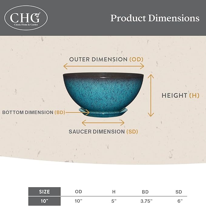 Classic Home and Garden Rosie Modern Planter w/Drainage - Contemporary Planter Bowls - Shallow Round Vases for Small Plants - Versatile Indoor & Outdoor Pots (10” Northern Lights)