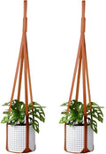 Plant Hangers PU Leather 2Pcs, Hanging Planters for Indoor and Outdoor for Wall Decor, Modern Minimalist Home Decoration for Plants Lovers Leather Rope (Plant and Pot Not Included) (Brown)