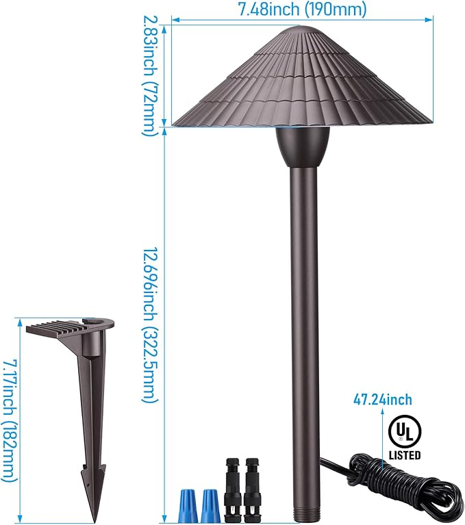 LEONLITE 5CCT Low Voltage Landscape Lights, 3W, 12-24V AC/DC, Pathway Lighting Wired, IP65 Waterproof Light for Yard Lawn, ETL Listed, Oil Rubbed Bronze Aluminum Housing, 1800K-5000K, Pack of 4