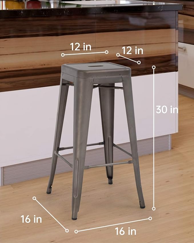 FDW Metal Bar Stools Set of 4 Counter Height Bar Stools 24 Inches Industrial Bar Chairs Patio Stool Stackable Backless Stool Indoor Outdoor Metal Kitchen Stools Bar Chairs (Bronze, 30")