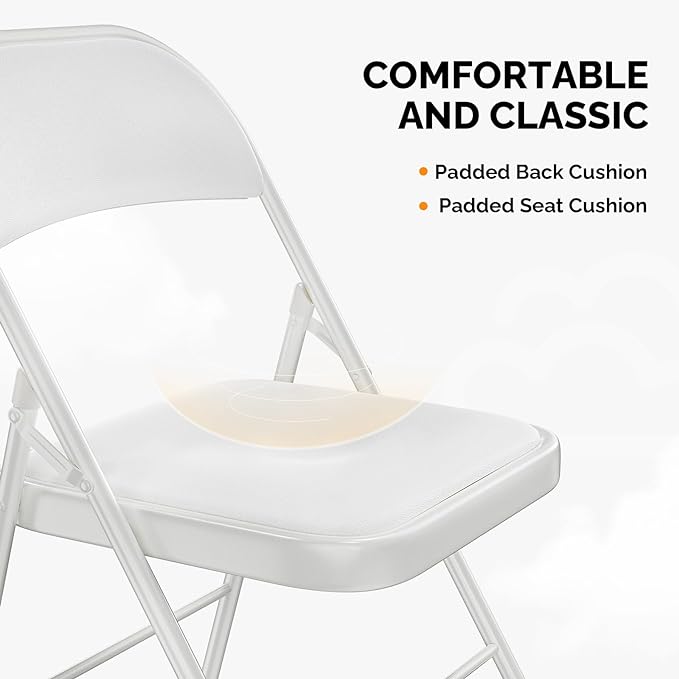 VINGLI 20 Pack Folding Chairs with Padded Seats, Metal Frame with Pu Leather Seat & Back, Capacity 350 lbs, White