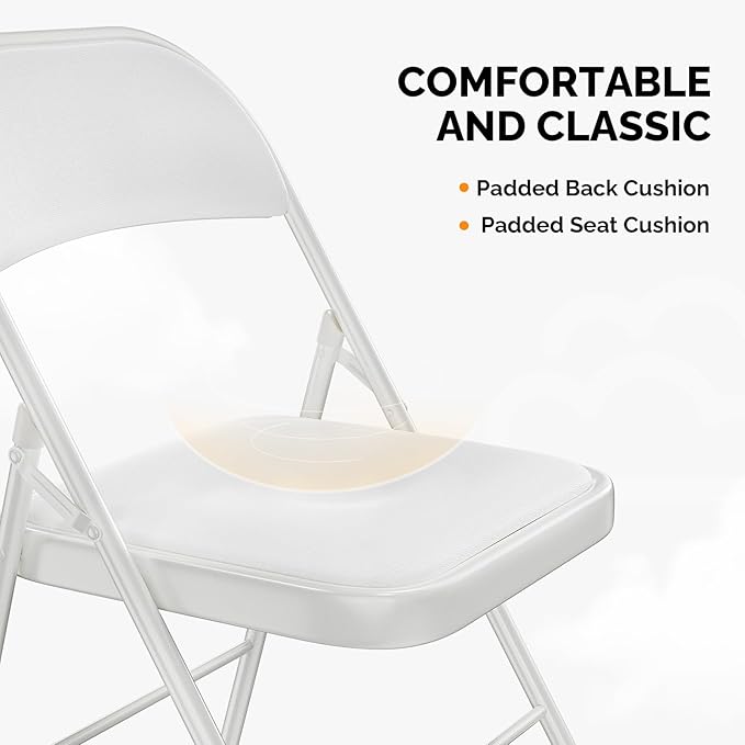 VINGLI 6 Pack Folding Chairs with Padded Seats, Metal Frame with Pu Leather Seat & Back, Capacity 350 lbs, White