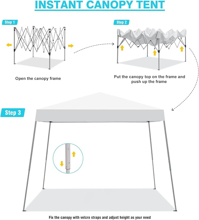 Canopy Tent, 10X10 FT Pop Up Canopy Outdoor Instant Tent Slant Legs with Carrying Bag, Portable Gazebo Shelter for Patio Deck Garden and Beach - 8X8 FT Canopy Cover (White)
