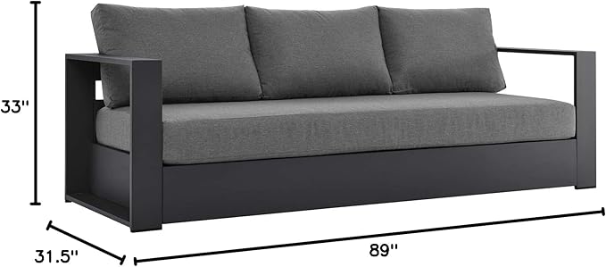 Modway Tahoe Aluminum Outdoor Patio Sofa in Gray Charcoal