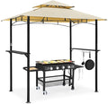 AECOJOY 8' x 5' Outdoor Grill Gazebo Canopy, BBQ Canopy for Outdoor Grill, 2- Tier BBQ Gazebo Shelter for Patio, Backyard and More (Beige)