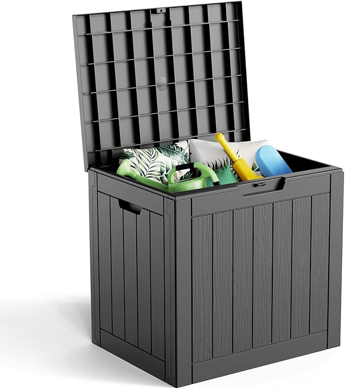 ROJIK 37 Gallon Outdoor Storage Box,Deck Box - Waterproof Patio Furniture, Garden Tools, Cushions, Pool Accessories Storage Bench with Lockable Lid and Side Handles (Black)