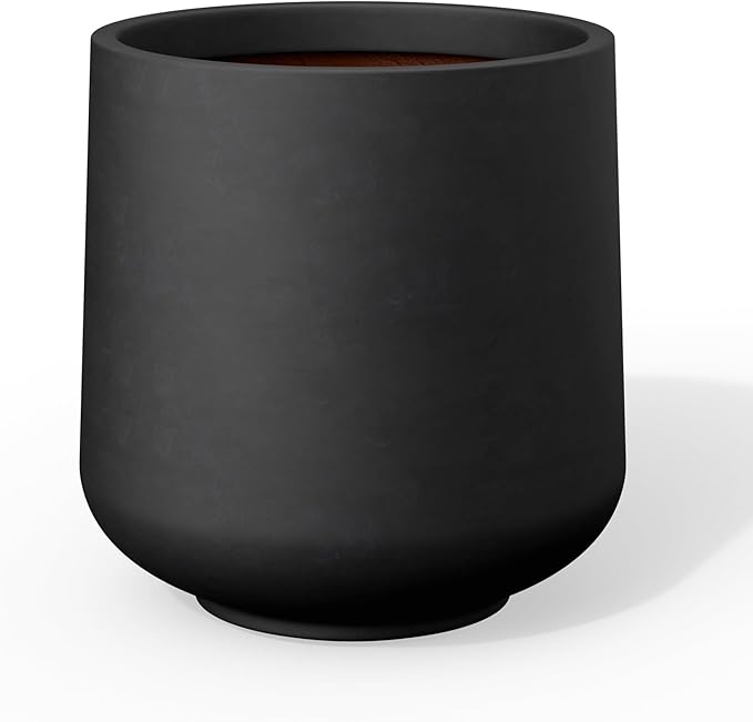 Kante 8.2" Dia Round Concrete Planter, Outdoor Indoor Large Plant Pots Containers with Drainage Hole and Rubber Plug for Home Garden Patio, Black