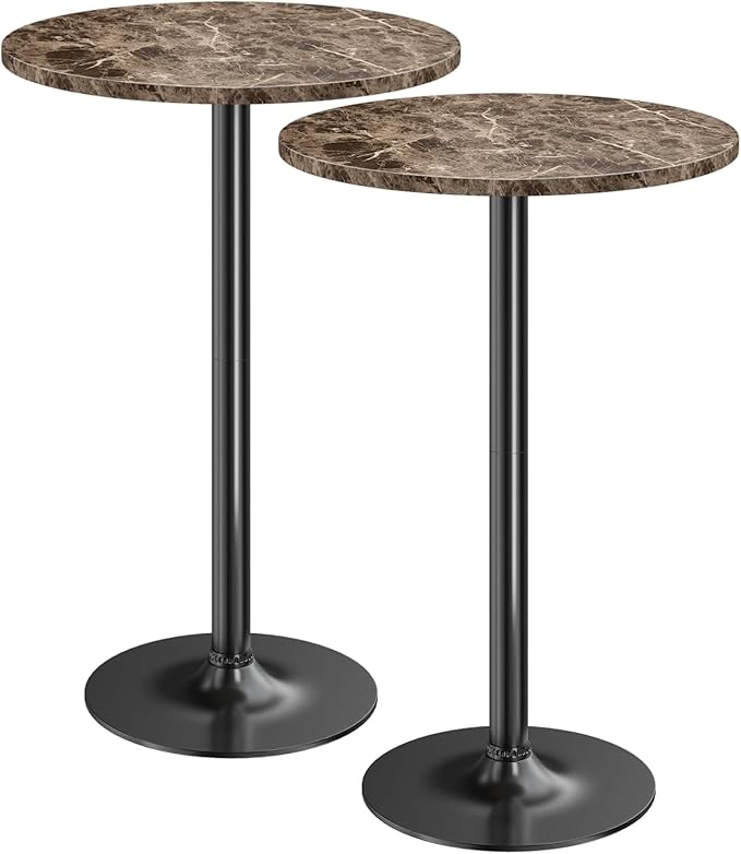 Furmax Bistro Pub Table Round Bar Height Cocktail Table for Home Bar, Round Bar Tables for Party, Dining Room, Living Room and Wedding, Metal Base MDF Top Obsidian, 40.6 Inch Height (2, Faux Marble)