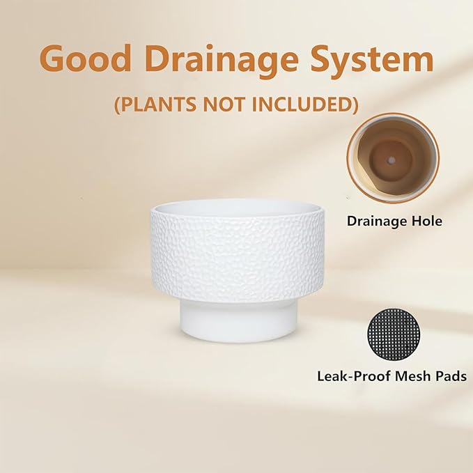 13 Inch Ceramic Plant Pots, Planter Pot with Drainage Hole, Honeycomb Ceramic Flower Pot Outdoor Indoor, Large Modern Decorative Planters for Home/Office Plants, White