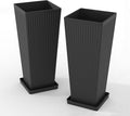 Tall Planters for Outdoor Plants Set of 2, 23.6" Large Taper Flower Plant Pots with Drainage Hole and Drainage Trays, Weather-Resistant Plastic planters for Patio, Porch, Garden, Black