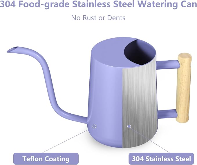 Watering Can Indoor Plants, 35oz Small Stainless Steel Metal Watering Can Modern Decorative Watering Pot with Long Spout for Indoor House Plant Bonsai Garden Flowers (Purple)