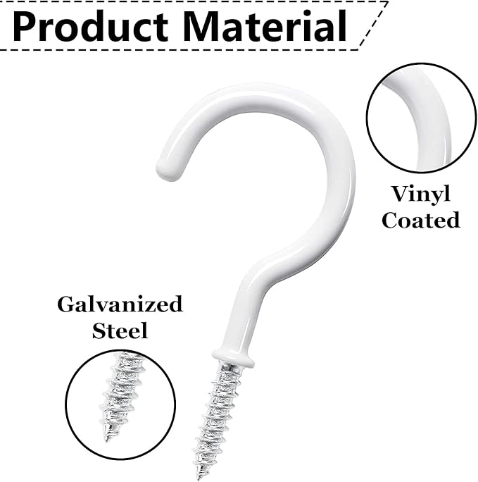 30 Pcs Ceiling Hooks for Hanging Plants, Cups, Utensils and Lights, 1-1/4 inch Vinyl Coated Screw-in Plant and Cup Hooks for Wooden and Drywall with Anchors