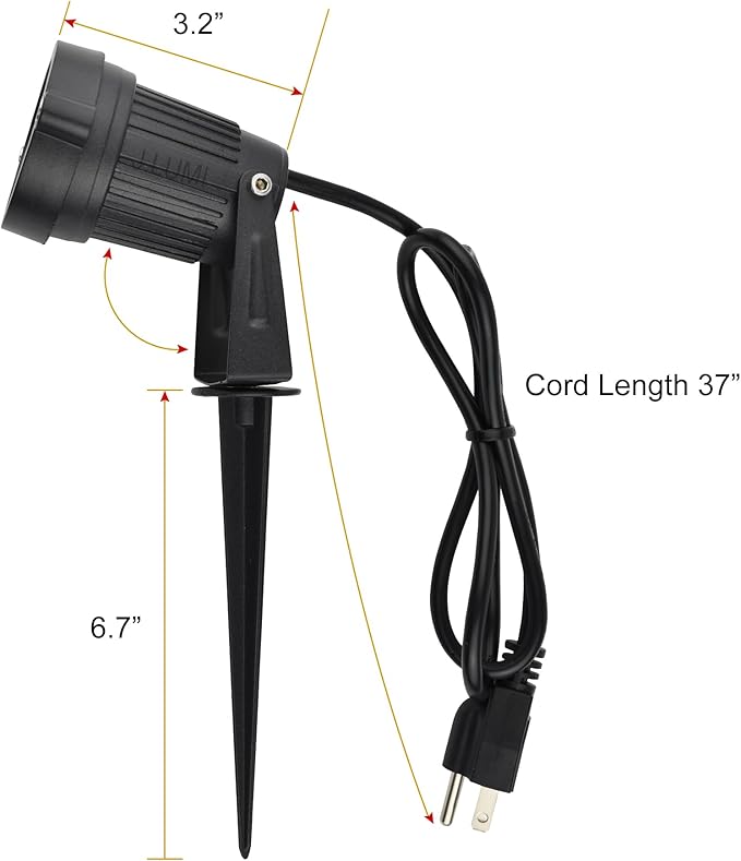 GSS6005 Plug in Spotlight Outdoor, 5W LED Landscape Spotlight 120V, 3000K Warm White, Metal Construction with Ground Stake, 3ft Cord and Plug, Black
