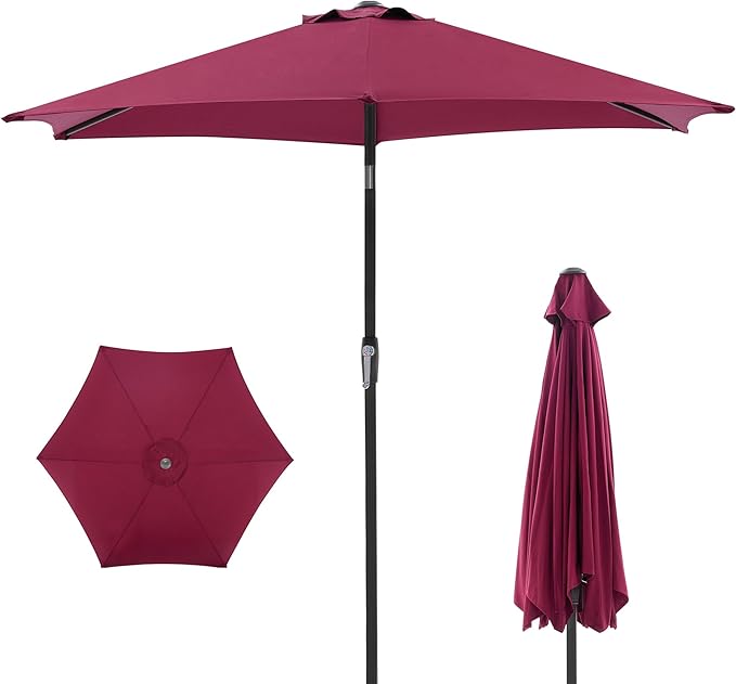 OLIXIS 7.5ft Patio Umbrella with Tilt and Crank Button & 8 Sturdy Ribs Waterproof, Patio Table Umbrella Perfect for Poolside, Terrace, Beach and Outdoor Restaurant, Red