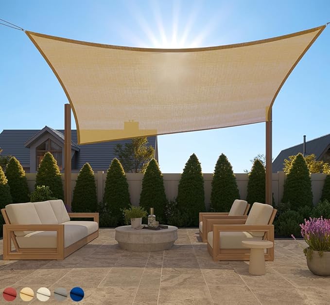 GORILLA GRIP Heavy Duty Sun Shade, UV Protection Fade Tear and Rust Resistant Rectangle Sunshade Canopy, Curved Edges Blocks Sunlight, Breathable Sail, Outdoor Patio, Lawn Garden, 8x10 FT Sand