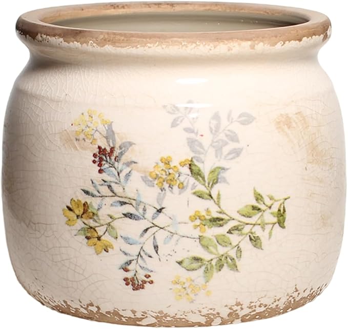 Pots for Plant, Cottage Rustic Clay Ceramic Tabletop Flower Pots, 6.29'' Plant Pots Indoor with Drainage, Sage Yellow Vase & Planters, Farmhouse Home & House Decor, Gifts for Mom