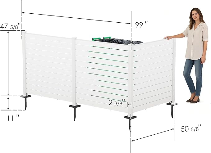 Kozyard 50" W x 48" H Outdoor Privacy Screens Aluminum Post, Air Conditioner Fence Panels, Pool Equipment Enclosure, Trash Can Screens Fence Kit for Outside Backyard Patio (White/3 Panels)