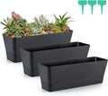 Skelang 3 Pcs Rectangular Plant Pot, 12" Flower Planter Box, Windowsill Container for Succulent, Herb, Vegetable (Black)