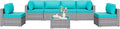 Shintenchi 7 Pieces Outdoor Patio Furniture Sets, Patio Sectional Sofa Couch, Silver Gray PE Wicker Furniture Modular Patio Conversation Sets Patio Sofa with Washable Cushions & Coffee Table (Blue)