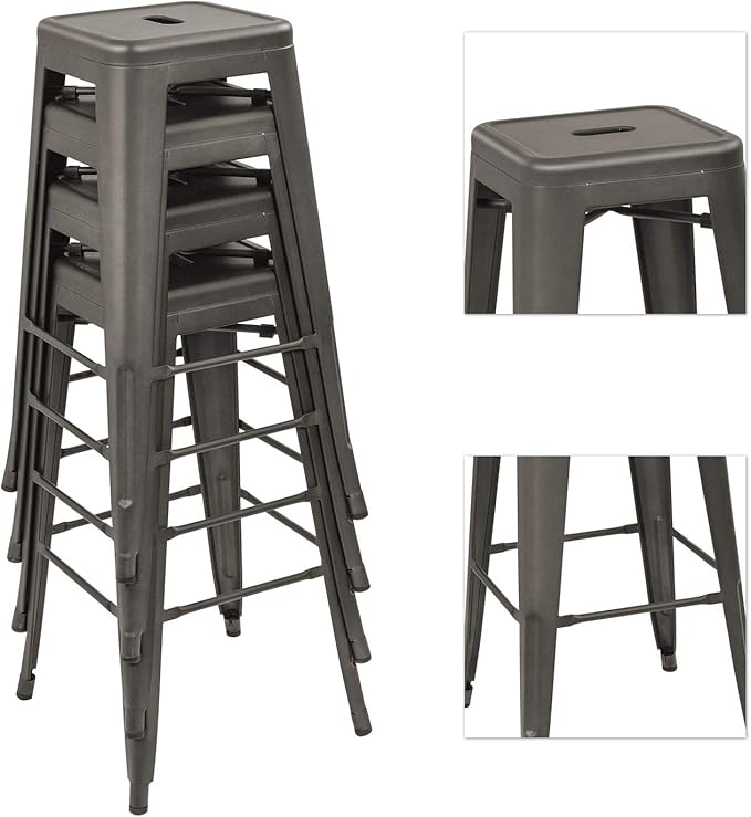 Devoko Metal Bar Stools 30" Indoor Outdoor Stackable Barstools Modern Style Industrial Vintage Counter Bar Stools Set of 4 (30 inch, Gun)