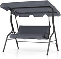 Tangkula 3 Person Porch Swing, Patio Swing with Removable Cushion & Powder-Coated Steel Frame, Outdoor Swing with Canopy for Porch, Backyard, Garden, Balcony (Gray)