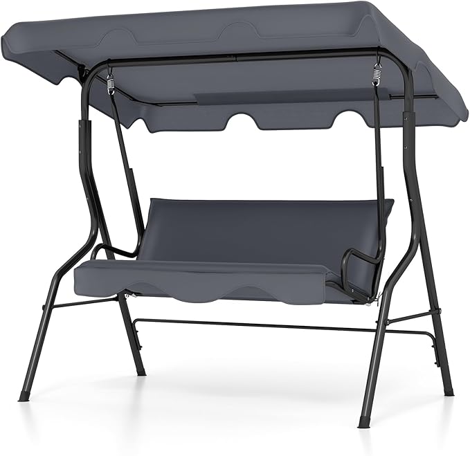 Tangkula 3 Person Porch Swing, Patio Swing with Removable Cushion & Powder-Coated Steel Frame, Outdoor Swing with Canopy for Porch, Backyard, Garden, Balcony (Gray)