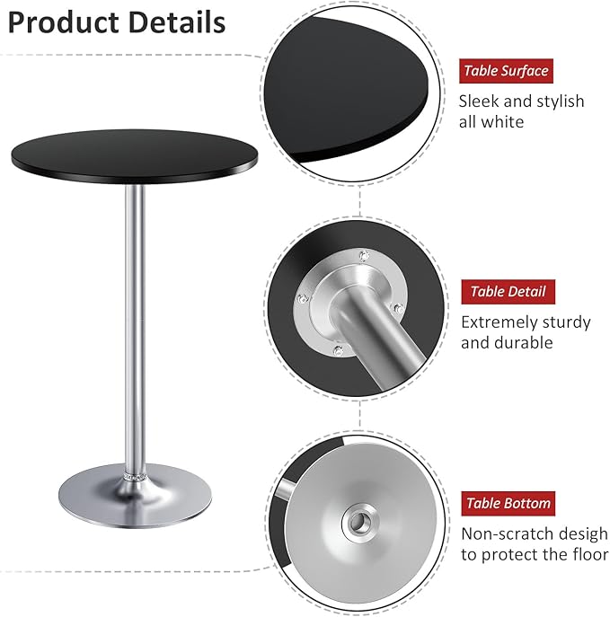 Furmax Bistro Pub Table Round Bar Height Cocktail Table for Home Bar, Small Round Bar Tables for Party, Dining Room, Living Room and Wedding, Metal Base MDF Top Obsidian, 40.6 Inch Height (2, Black-2)