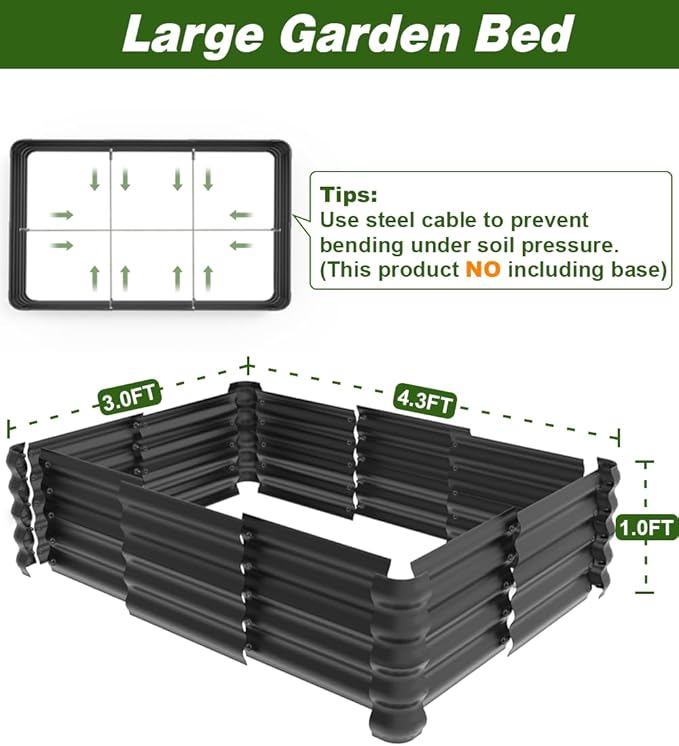 4.3x3.0x1.0ft Raised Garden Bed Kit for Outdoor, PP Material Planter Boxes, Large Garden Box Flower Bed with Easy Assembly, Gardening Containers for Vegetables, Flowers, Herbs, Black